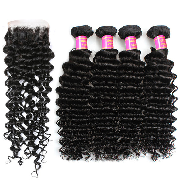 Brazilian Deep Wave 3 Bundles with Closure 7A Brazilian Virgin Hair 3 Bundles Deep with Lace Closure Free Part Softmoon Hair Products