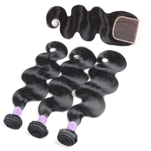 Body Wave Hair Weaves 4Pcs Lot Human Hair Bundle With Lace Closure Unprocessed Brazilian Wet And Wavy Hair Bundles Black Weave Wholesale