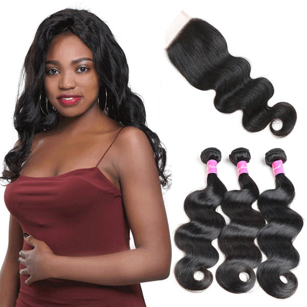 Peruvian Hair Weave With Closure Body Wave Human Hair Bundles With Lace Closures Cheap 8A Unprocessed Virgin Hair Extensions With Closure