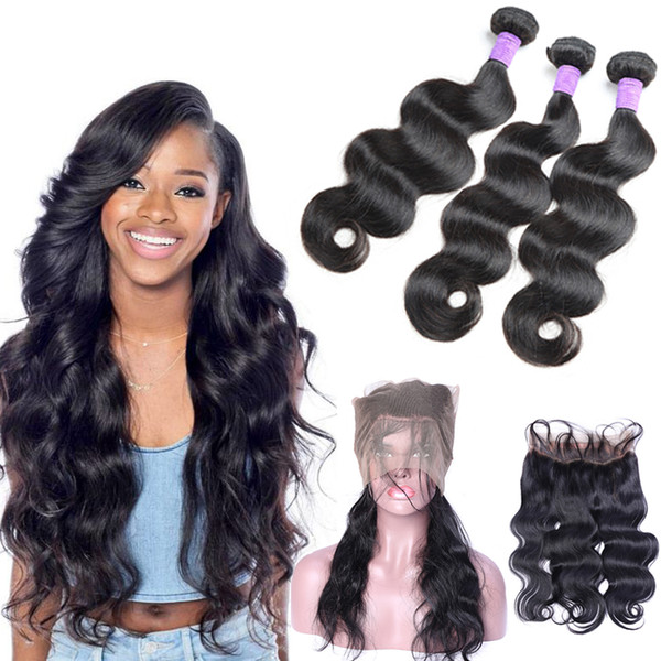 Brazilian Hair Body Wave 3 Bundles with 360 Lace Frontal Pre Plucked Lace Frontal Add Hair Bundles Virgin Peruvian Malaysian Brazilian Hair