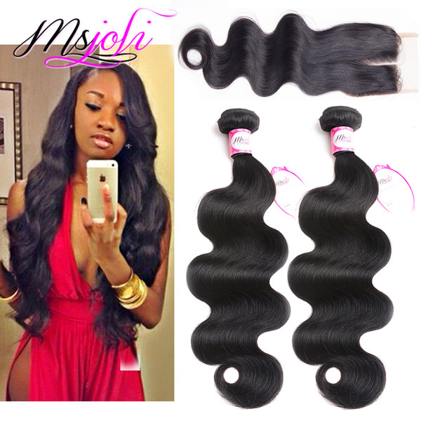 Brazilian Hair Extension Body Wave 2 Bundles With 4x4 Lace Closure 3Pcs/lot 8-28inch Unprocessed Human Hair Extension Double Weft Weave