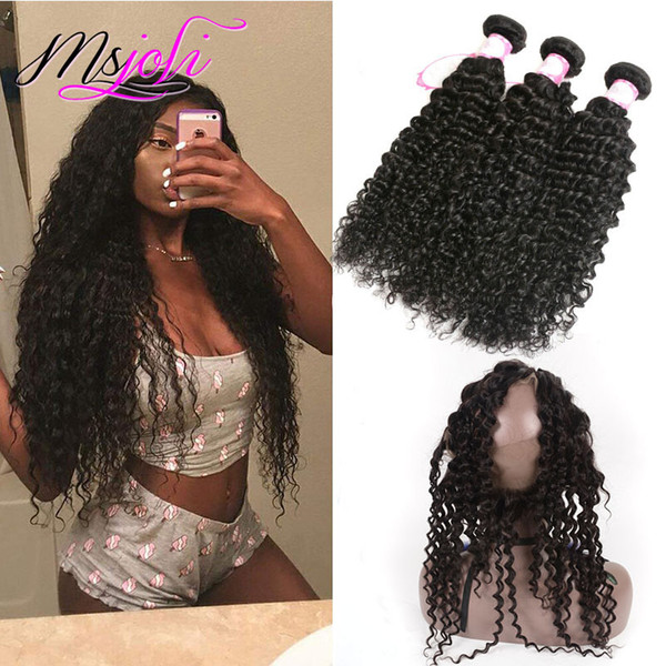 Peruvian Raw Virgin Hari Extensions With 360 Lace Frontal Pre Plucked Deep Wave Curly 4 Bundles With 360 Lace Frontal Human Hair