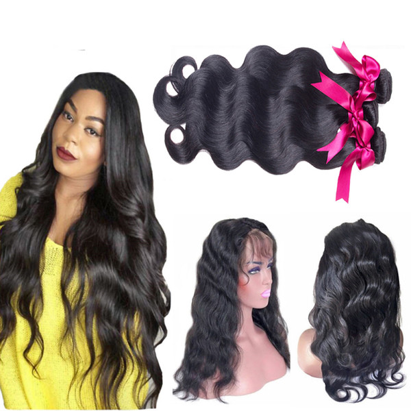 360 Full Lace Frontal Closure With Brazilian Straight Virgin Human Hair Weaves Bundles Top 8A Grade Peruvian Indian Malaysian Cambodian Hair