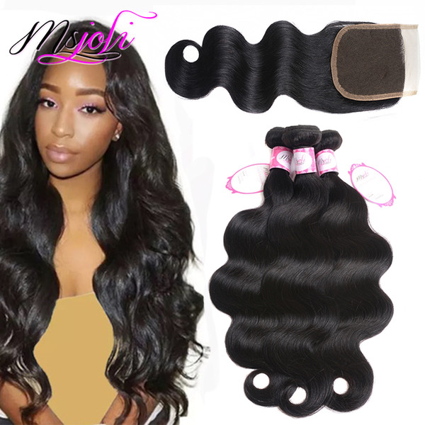 Brazilian virgin human hair weave unprocessed hair body wave silky straight natural color 4x4 lace closure with three bundles from Ms Joli