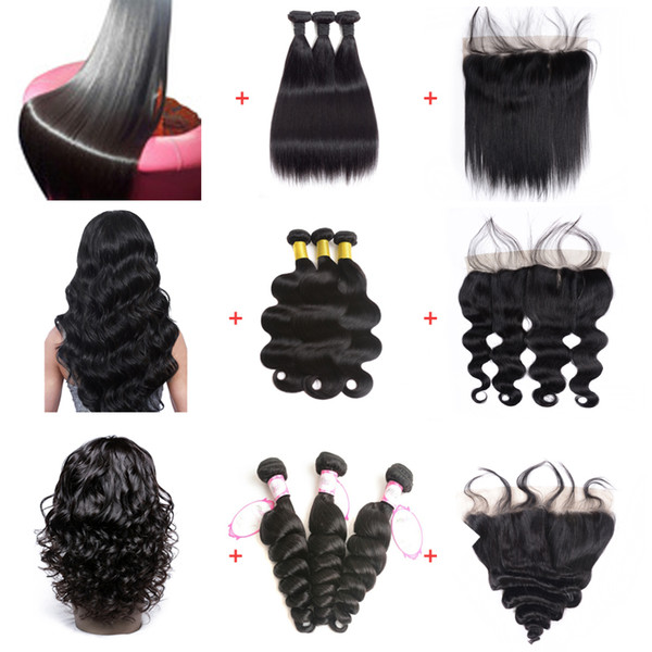 Brazilian body wave lace frontal with baby hair three bundles with frontal lace closure body wave hair