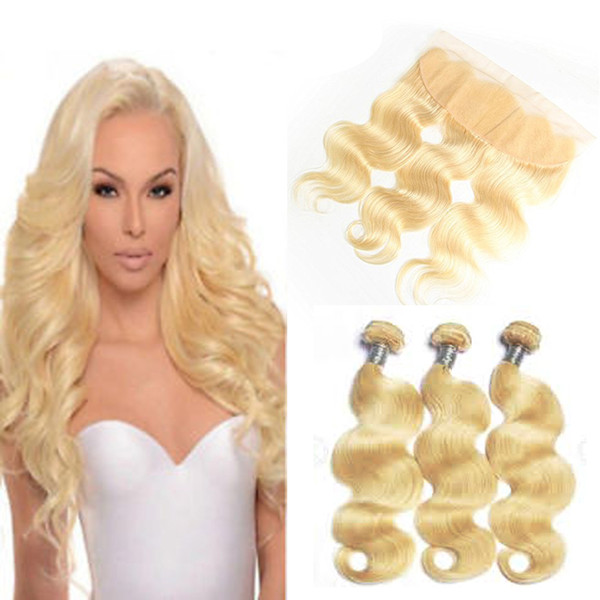 Msjoli 613 Blonde Brazilian Body Wave With Frontal Human Hair Ear to Ear Lace Frontal Closure With Bundles Remy 613 Hair