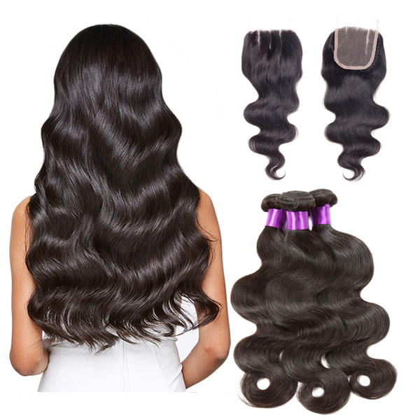 Brazilian Malaysian Peruvian Virgin Hair Weaves 3 Bundles with Lace Closure Body Wave Curly 8A Indian Remy Human Hair Closures