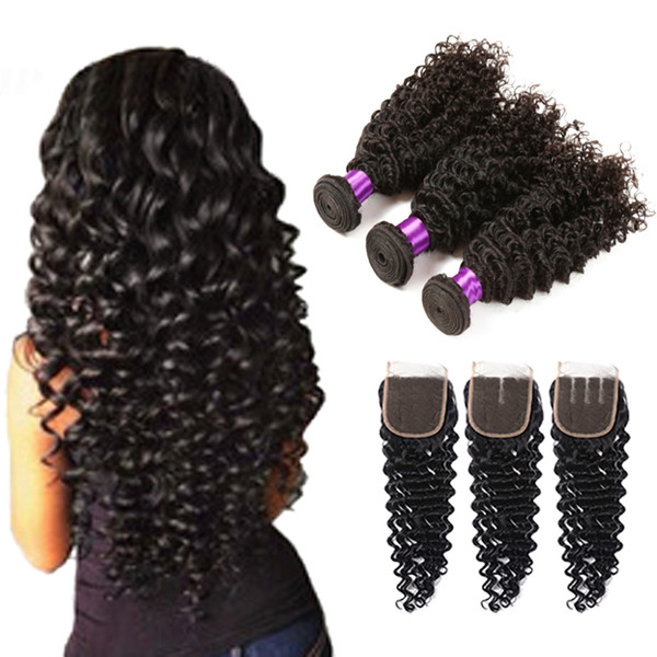 9A Malaysian Deep Wave Three Bundle with Closure 4piece a Lot Hair Bundles with Closure Malaysian Hair Weave