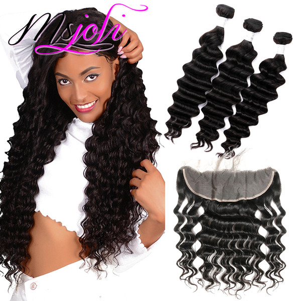 Brazilian Malaysian Peruvian Virgin Hair Weaves 3 Bundles with Lace Frontal Loose Deep Wave 8A Indian Cambodian Remy Human Hair Bundles