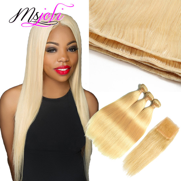 Msjoli Brazilian 613 Straight Human Hair Bundles With Closure 100%Unprocessed Virgin Hair 3 Bundles With Lace Closure Hair Extension