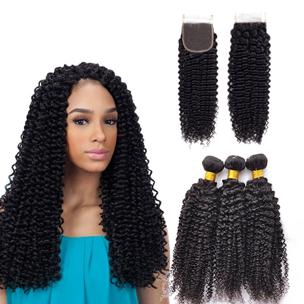 Brazilian Kinky Curly Closure Curly Bundles with 4x4 Lace Closure Brazilian Virgin Human Hair With Closure Unprocessed Human Hair Extension