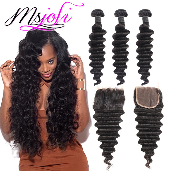 Indian Loose Deep Wave 3 Bundles with Closure 100% Unprocessed Indian Virgin hair Loose Deep with 4