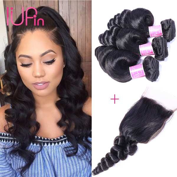 Wholesale IUPin Hair Loose Wave Peruvian Virgin Human Hair 3 Bundles with Closure Peruvian Loose Wave Cheap Human Hair Weaves Closure