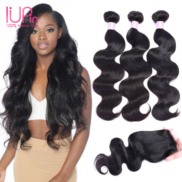 8A Mink Brazilian Virgin Hair Bundles With Closures Body Wave 3 Bundles With 4x4 Lace Closure Middle Part Three Part Human Hair Weaves