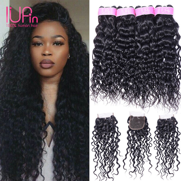 Cheap Brazilian Hair Water Wave 3 Bundles Human Hair With Closure Wet and Wavy Human Hair Bundles With Lace Closure Beauty Supply Weave