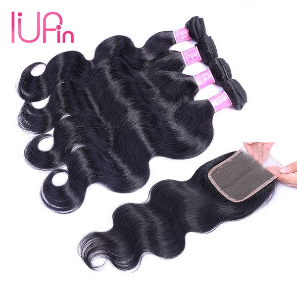 IUPin Hair Products Peruvian Body Wave Human Hair Weaves 4 Bundles with Closure Peruvian Virgin Hair Body Wave with Closure Beauty Supplies