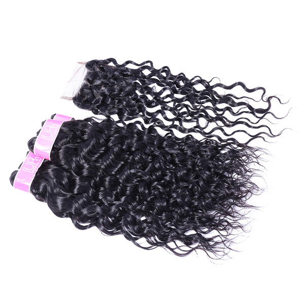 Malaysian Curly Hair Water Wave 3 Bundles with Closure Cheap Malaysian Virgin Human Hair Bundles and Closure Black Women Hair Weaves On Sale