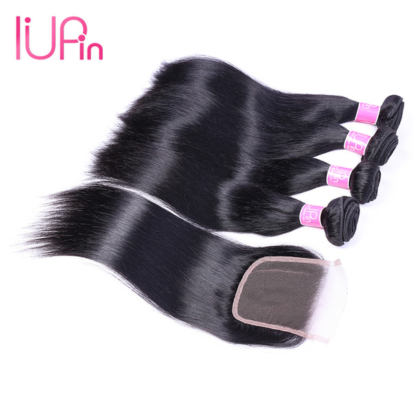 IUPin Hair Products Peruvian Human Hair Straight 4 Bundles with Closure Cheap Peruvian Straight Hair Weaves Bundles Beauty Supplies On Sale