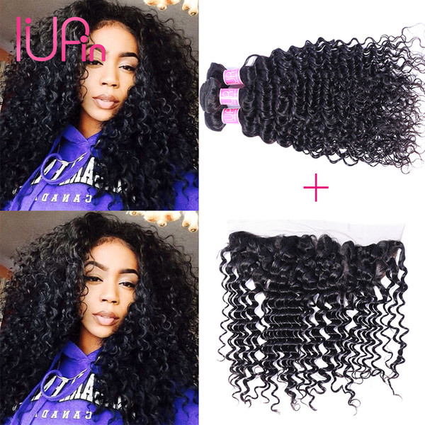 Deep Wave Brazilian Virgin Hair Lace Frontal Closure with 3 Bundles Wet and Wavy Deep Wave 13X4 Ear to Ear Lace Frontal Closure