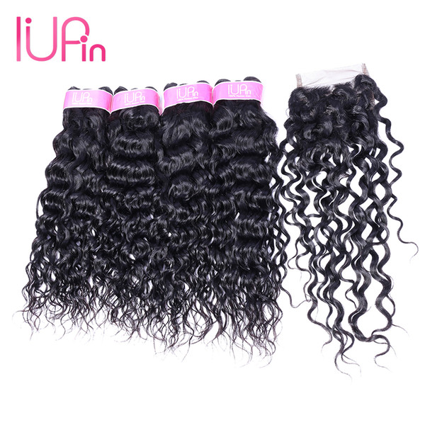 IUPin Hair Products Brazilian Remy Human Hair 4 Bundles with Closure Mink Brazilian Loose Deep Virgin Hair Bundles Deals Water Wave On Sale