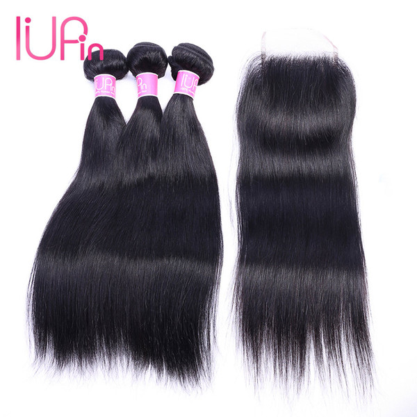 IUPin Hair Products Unprocessed Virgin Peruvian Straight hair Weaves 3 Bundles Human Hair Straight with Closure Beauty Supplies On Sale