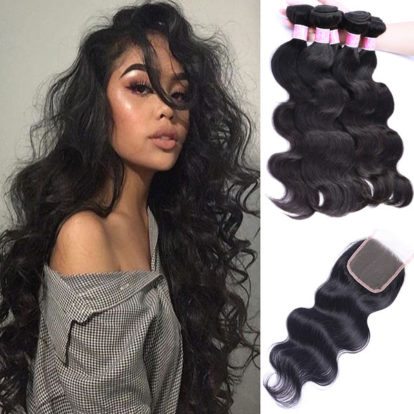 Brazilian Weave Wet and Wavy Human Hair 4 Bundles with Closure Brazilian Virgin Hair Body Wave Brazilian Straight Hair with Closure