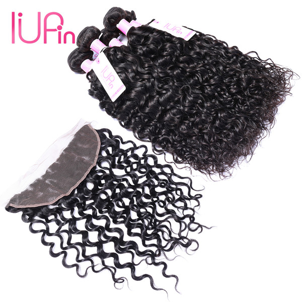 IUPin Ear to Ear Frontal Water Wave Lace Frontal Closure with Baby Hair Brazilian Hair Frontals 13x4 Pre-Plucked With 3 Pcs Human Hair