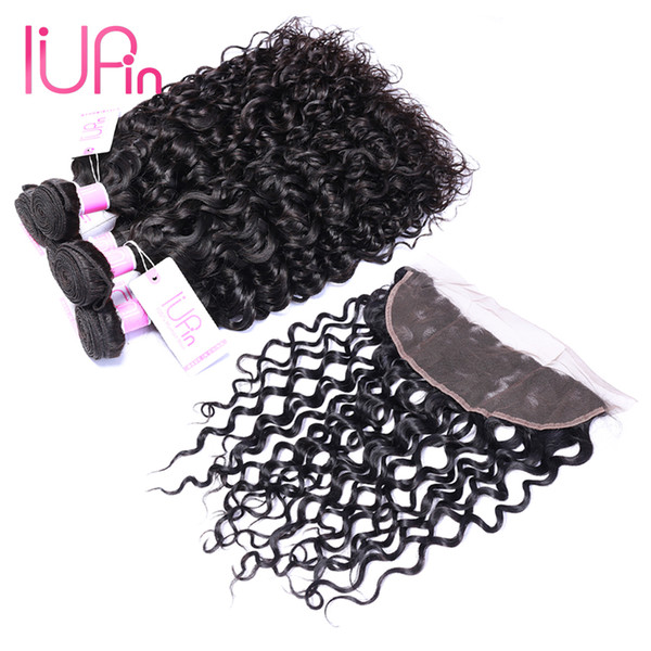 IUPin Hair 8A Brazilian Human Hair Weave Water Wave With 13X4 Lace Frontal Closure Unprocessed Wet and Wavy Virgin 4 Pieces Hair Weaves