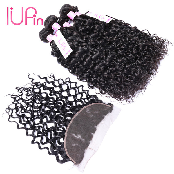 IUPin Brazilian Hair Bundles Water Wave 100% Unprocessed Human Bundles With 13X4 Lace Frontal Natural Color