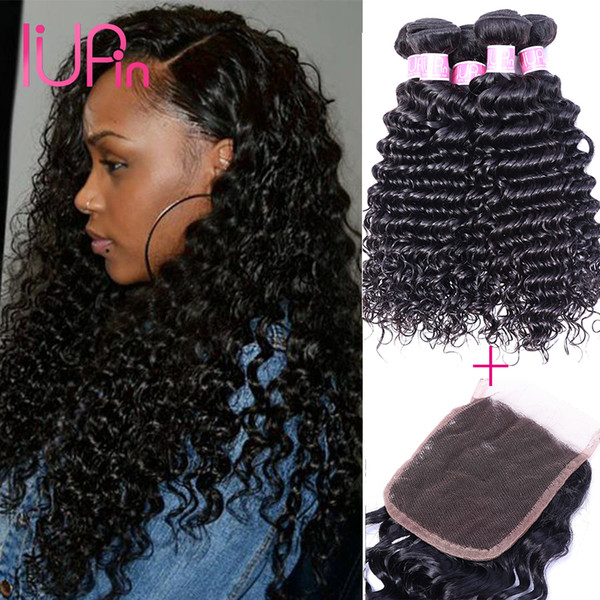 Mink Brazilian Human Hair weaves closure and deep wave 4 Bundles with Lace Closure Wet and Wavy Deep Wave Brazilian Virgin Hair Extensions