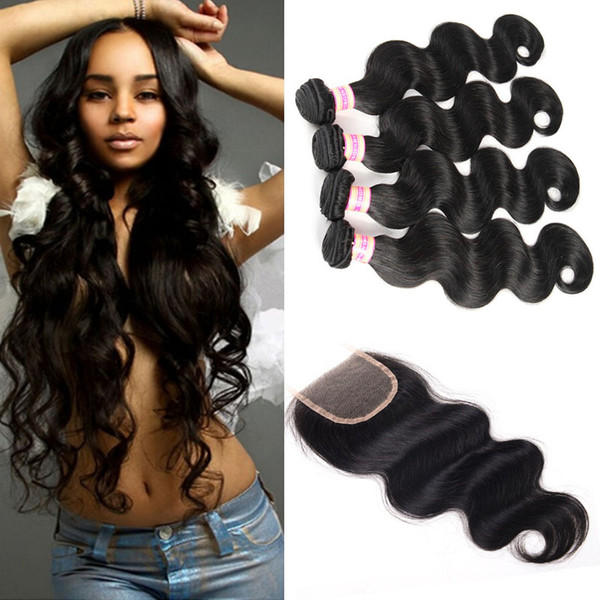 Peruvian Malaysian Indian Brazilian Body Wave Virgin Hair With Closure Human Hair Bundle Lace Closure 3 or 4 Bundles With Closure