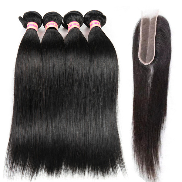 Grade 10A Brazilian Straight Virgin Human Hair Bundles With 2x6 lace Closure 100% Unprocessed Straight Human Hair 2/3 Bundles With Closure