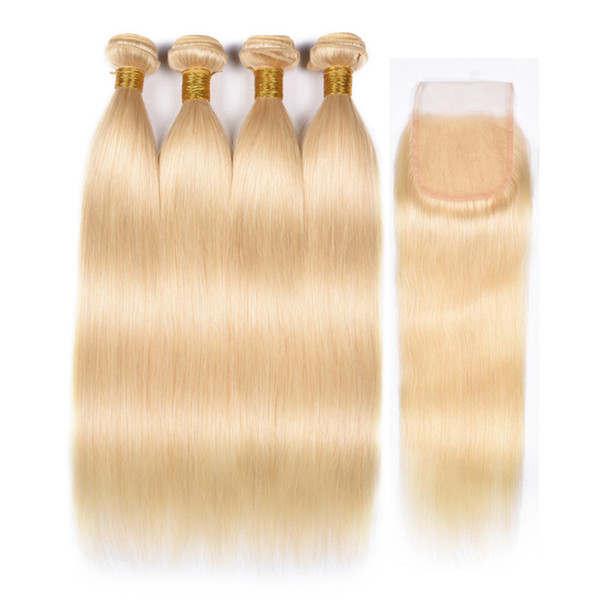 613 Blonde Bundles With Frontal 10A Grade Brazilian Virgin Human Hair Straight Bundles With Closures 613 Blonde Bundles With Closure