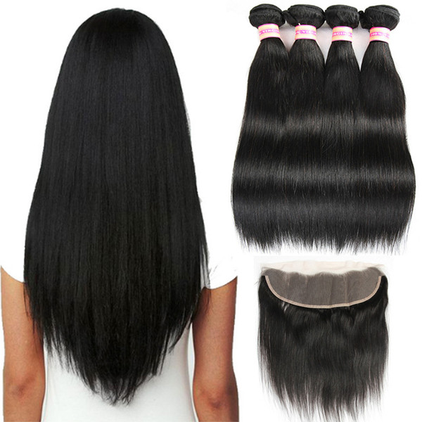 Brazilian Virgin Straight Hair With Closure Ear to Ear Lace Frontal Closure With Bundles Human Hair Bundles With 13x4 Closure