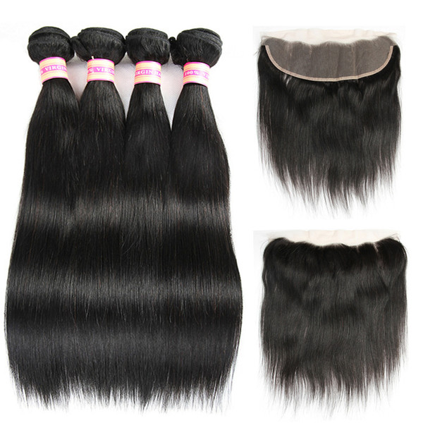 Ear to Ear Lace Frontal With Bundles Brazilian Virgin Straight Hair With 13X4 Closure Human Hair Bundles With Frontal Hair Extensions