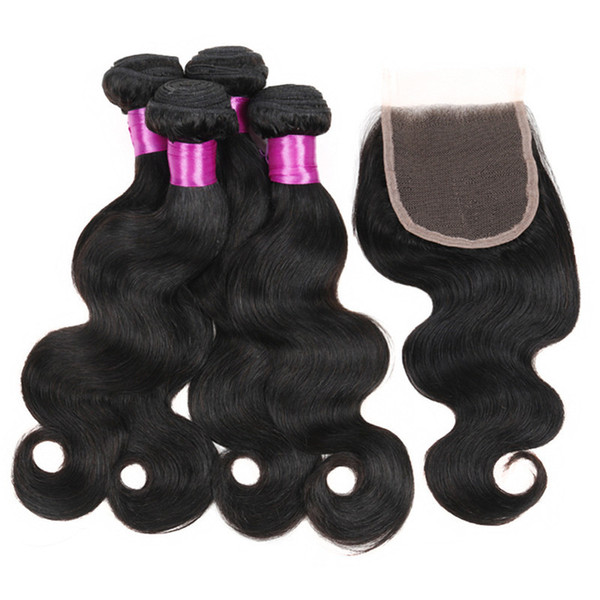 unprocessed Peruvian hair 3 4 bundles with closure Peruvian virgin body wave hair weaves human hair lace closure