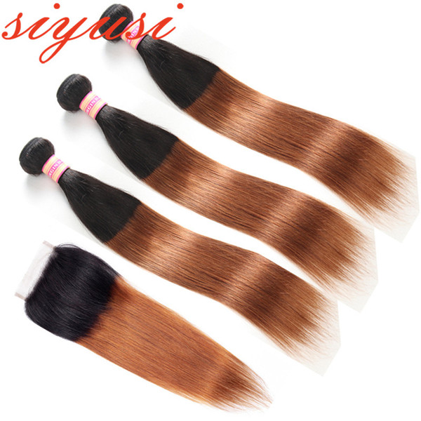 Ombre Peruvian Human Hair 3/4 Bundles With Closure T1B/30 Straight Ombre Peruvian Hair Extensions With Closure