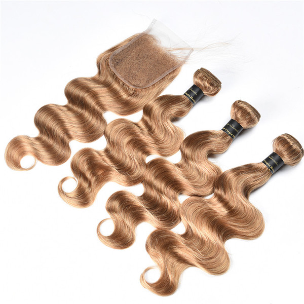 Brazilian Virgin Human Hair Bundles With Closure Pure color 27# 30# 99j Body Wave Virgin Hair Bundles With Lace Closure