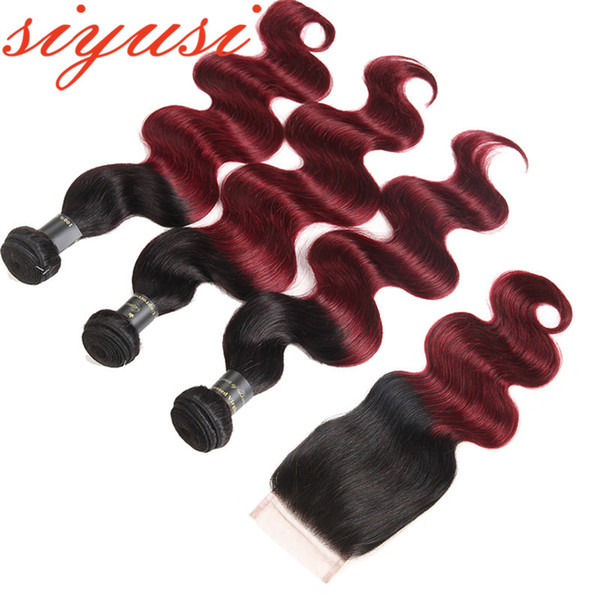 Brazilian hair Weave 3/4 bundles Burgundy Body Wave Ombre Bundles With Closure T1B/99j Human Hair Blonde bundles With Closure