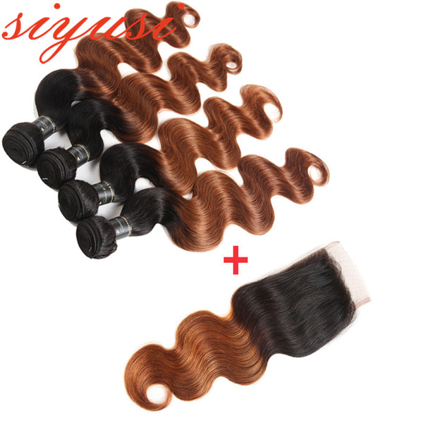 Ombre Malaysian Hair Bundles With Closure 1B/27# ,1b/30# Malaysian Body Wave Human Hair 3/4 Bundles With 4X4 Lace Closure