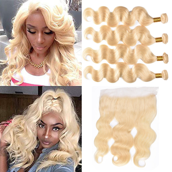 Malaysian Hair Blonde 613 Bundles With Frontal 3Pcs/Lot Brazilian Body Wave With Closure 100% Human Hair Bundles Remy Hair Extension