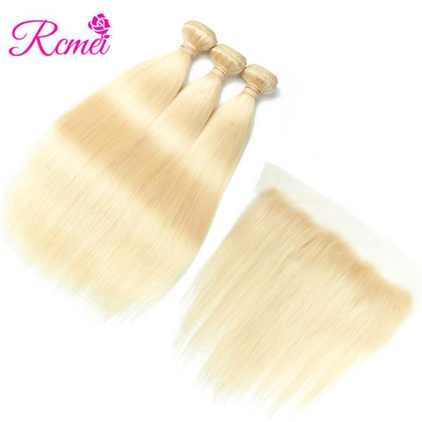 Rcmei Peruvian Straight Human Hair Bundles With Lace Frontal 613 Blonde 3 Bundles Good Quanlity Huamn Hair 4 pcs/Lot Free Shipping