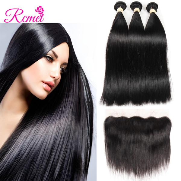 Rcmei Malaysian Straight Human Hair Weaving 3 Bundles With Lace Frontal Closure 100% Human Hair 3 Bundles 10-30 Inch