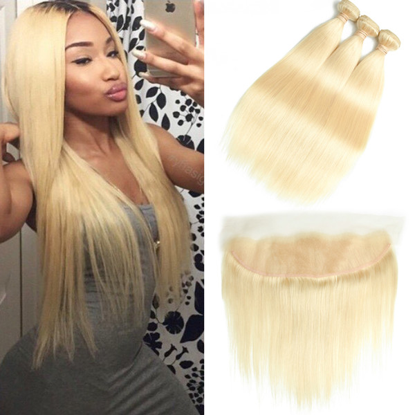 BEAUDIVA 613 Blonde Straight Virgin Hair Bundles With Lace Frontal Brazilian Hair Extensions 100% Human Hair Weave