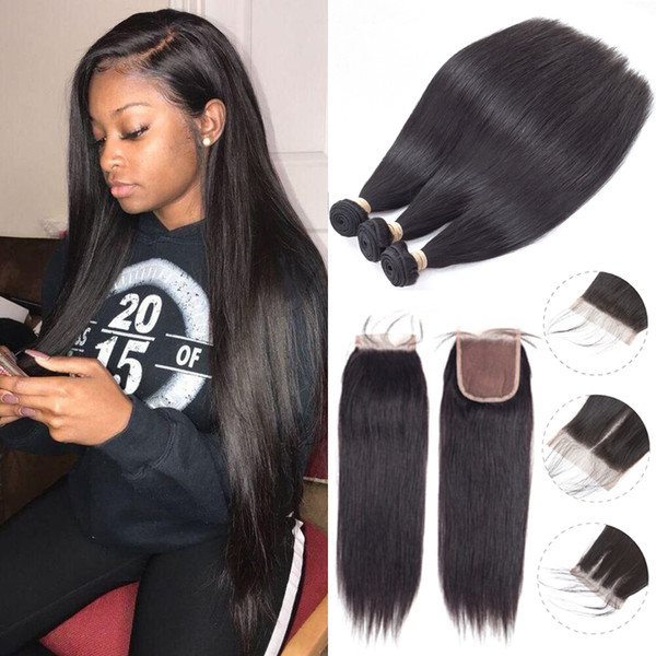 8A Malaysian Straight Hair With Closure 3 Bundles With Closures Cheap Human Hair With Closure Piece Straight Hair Weave