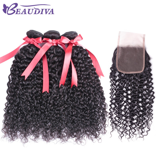 Brazilian Kinky Culry Virgin Hair 3 Bundles With 4*4 Lace Closure Free Part Grade 8A 100% Human Hair Bundles With Closure Cheap