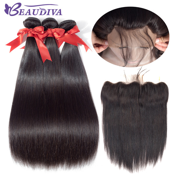 Beau diva Brazilian Straight Hair Weave Bundles With Frontal Closure 13x4 Ear To Ear Lace Frontal With Bundles Human Hair Extension