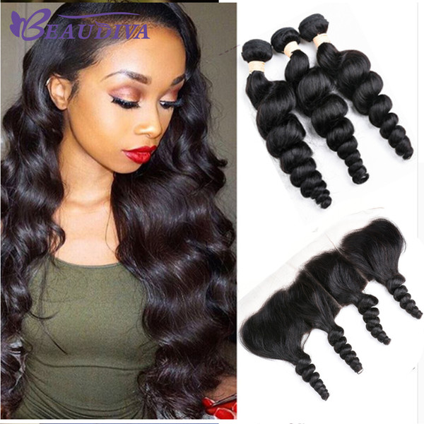 9A Brazilian Loose Wave Virgin Human Hair Bundles With Frontal 13X4 Ear To Ear Lace Closure With Bundles Remy Body Wave Silky Straight Hair