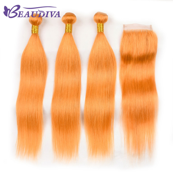 Beau Diva Orange Bundles With Closure Remy Peruvian Straight Hair With Closure Human Hair Bundles With Lace Closure 4*4