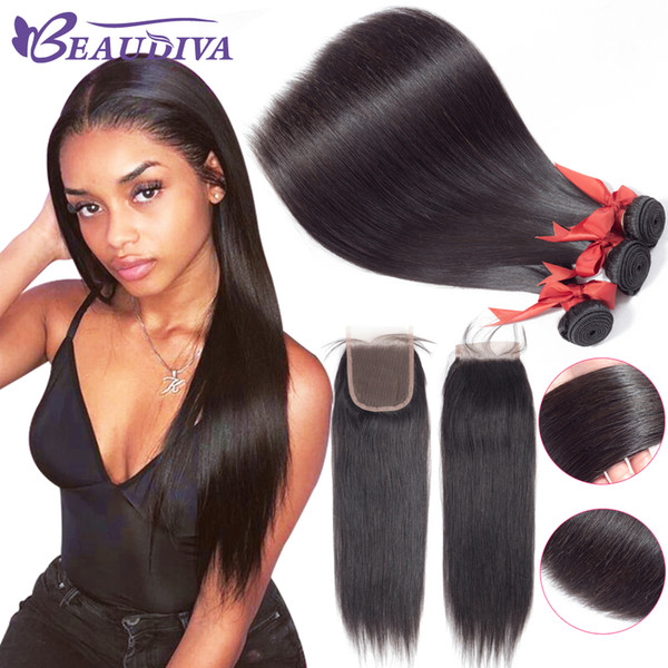 Peruvian Straight Virgin Hair with Closure 3 Bundles With Closure Human Hair Weave With Closure Peruvian Virgin Hair